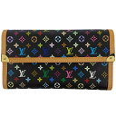 【ラッピング可】ルイ ヴィトン Louis Vuitton ポルトトレゾール インターナショナル 三つ折り 長財布 モノグラムマルチカラー ノワール(ブラック) M92658 レディース 【中古】