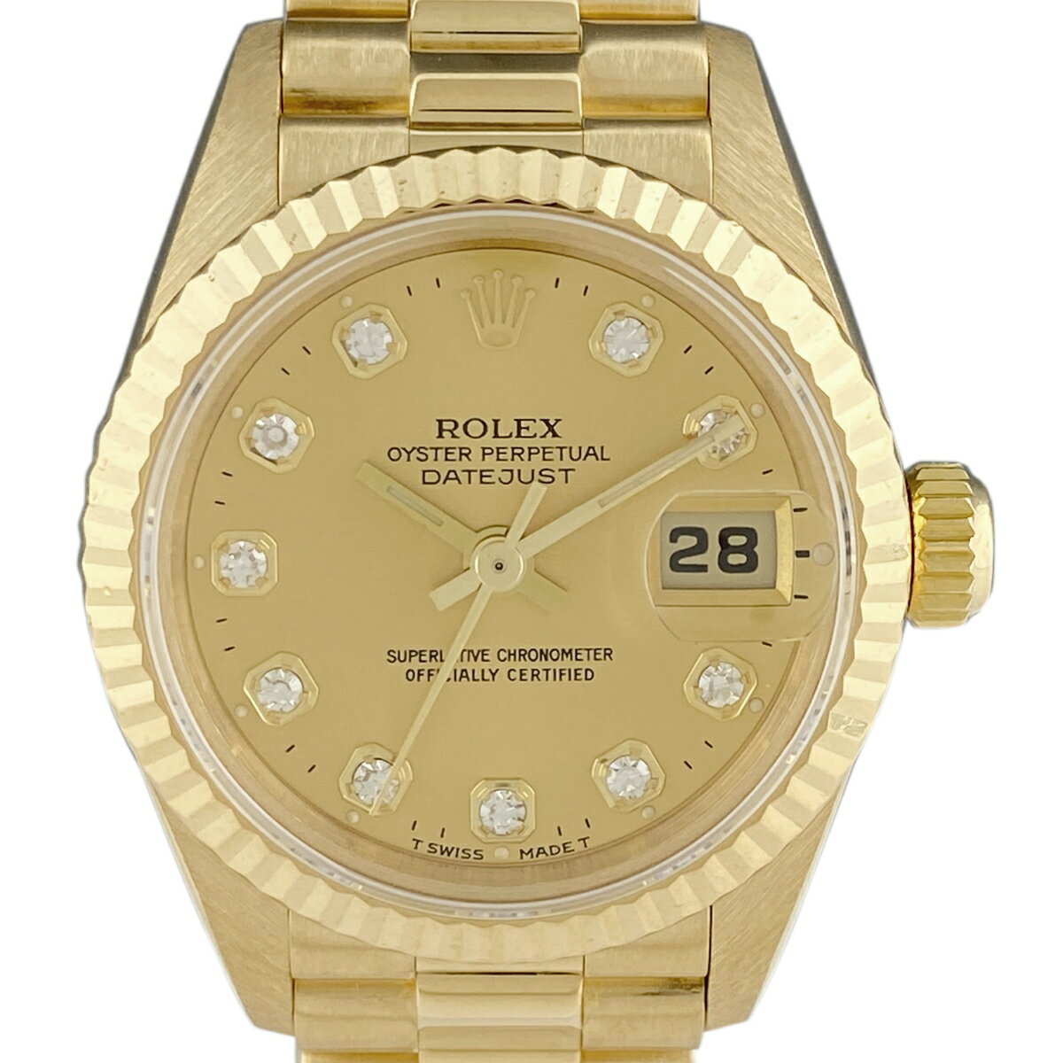 5％OFF 【ラッピング可】 ロレックス ROLEX デイトジャスト 10Pダイヤ 69178G 腕時計 YG ダイヤモンド 自動巻き シャンパンゴールド レディース 【中古】 msp29