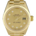 【ラッピング可】 ロレックス ROLEX デイトジャスト 10Pダイヤ 69178G 腕時計 YG ダイヤモンド 自動巻き シャンパンゴールド レディース 【中古】