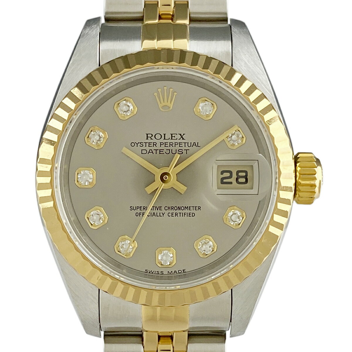 10％OFF 【ラッピング可】 ロレックス ROLEX デイトジャスト 10Pダイヤ 79173G 腕時計 SS YG ダイヤモンド 自動巻き グレー レディース 【中古】 msp29