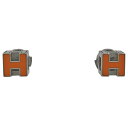 【ラッピング可】エルメス HERMES カージュドアッシュ Hキューブ ピアス Hロゴ ピアス シルバーメッキ シルバー オレンジ レディース 【中古】