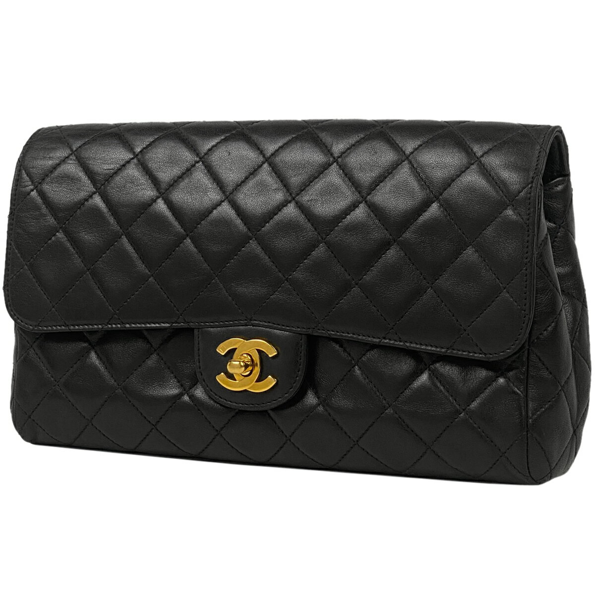 シャネル CHANEL ココマーク クラッチバッグ マトラッセ レザー ブラック レディース 【中古】