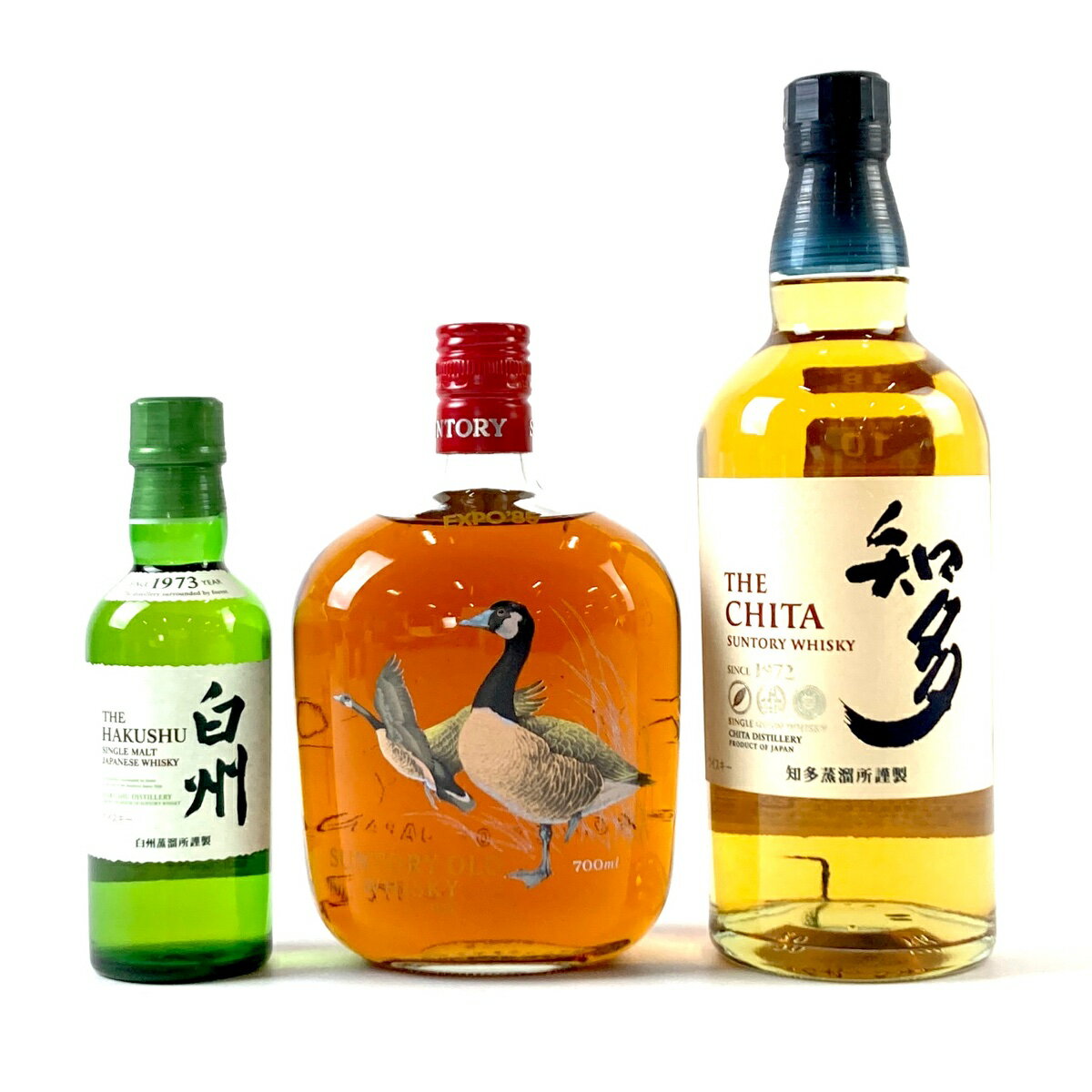 3％OFF 【東京都内限定発送】 3本 サントリー SUNTORY 白州 シングルモルト オールド エキスポ85 知多 シングルグレーン ウイスキー セット 【中古】0