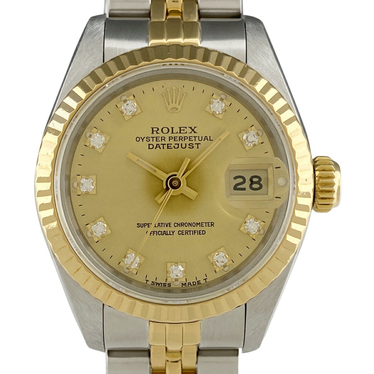 9％OFF 【ラッピング可】 ロレックス ROLEX デイトジャスト 10Pダイヤ 69173G 腕時計 SS YG ダイヤモンド 自動巻き シャンパンゴールド レディース 【中古】 msp29