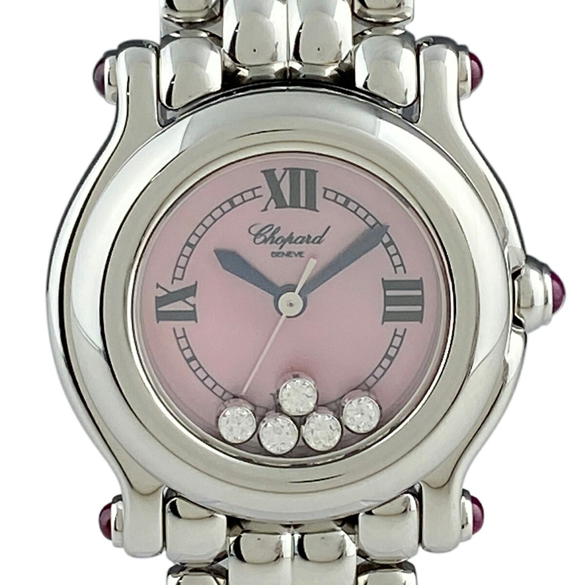 【ラッピング可】 ショパール Chopard ハッピースポーツ 5Pダイヤ 27/8250-21 腕時計 SS ダイヤモンド クォーツ ピンク レディース 【中古】のサムネイル