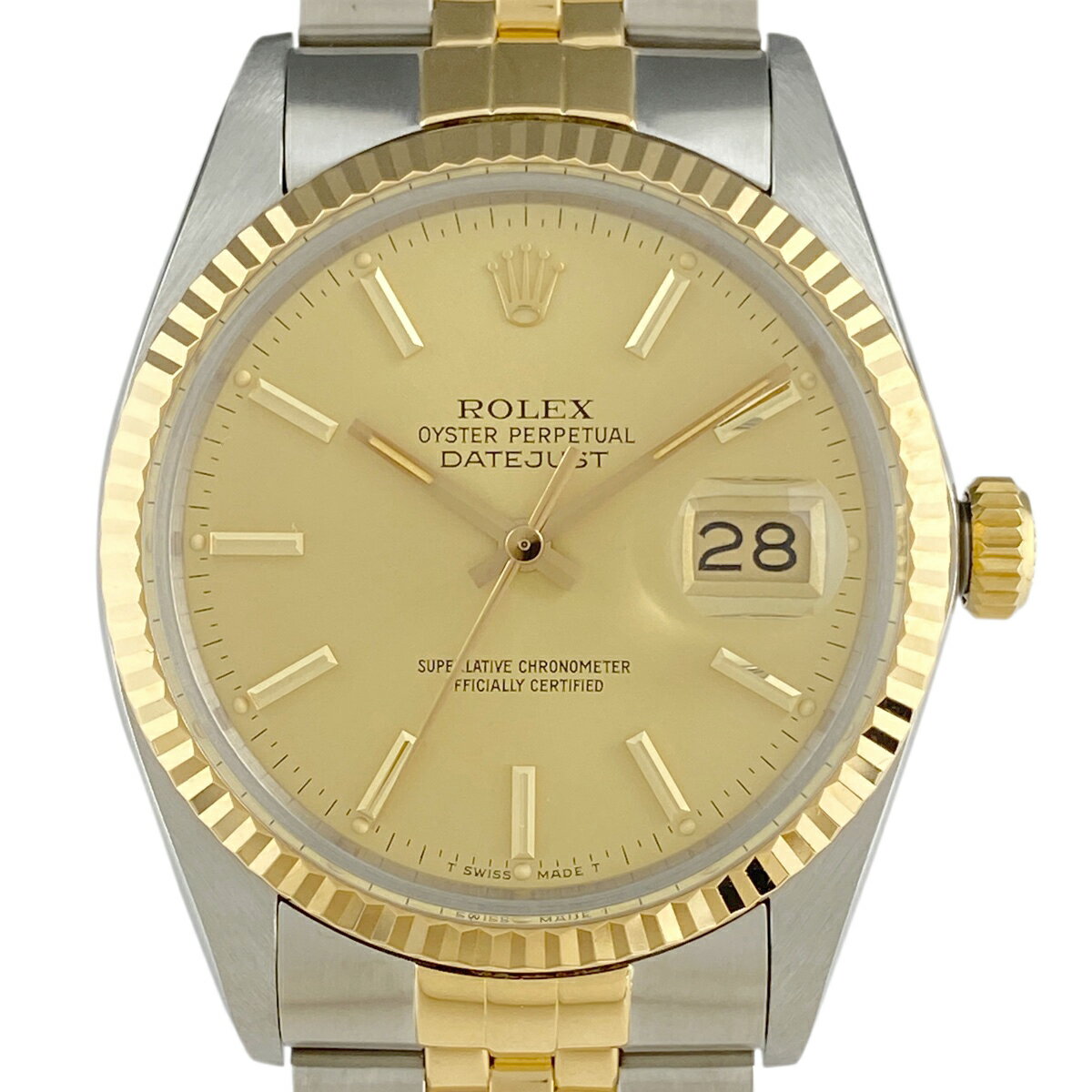 5％OFF 【ラッピング可】 ロレックス ROLEX デイトジャスト 16013 腕時計 SS YG 自動巻き シャンパンゴールド メンズ 【中古】 msp29