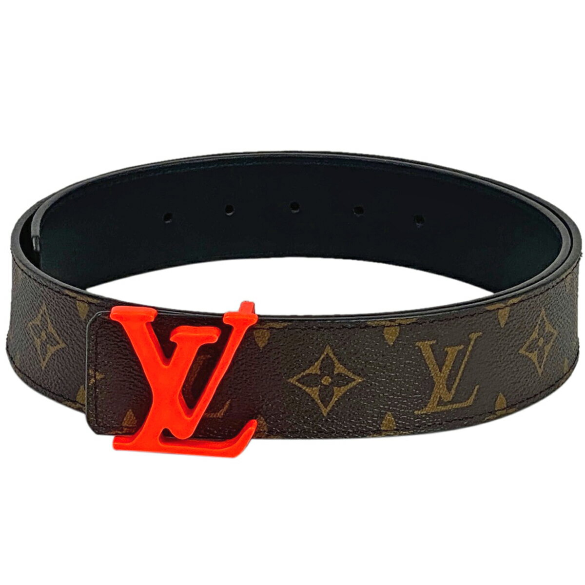 6％OFF 【ラッピング可】ルイ・ヴィトン Louis Vuitton サンチュール LV シェイプ ロゴ ベルト モノグラム レザー ブラウン オレンジ メンズ 【中古】 msp29