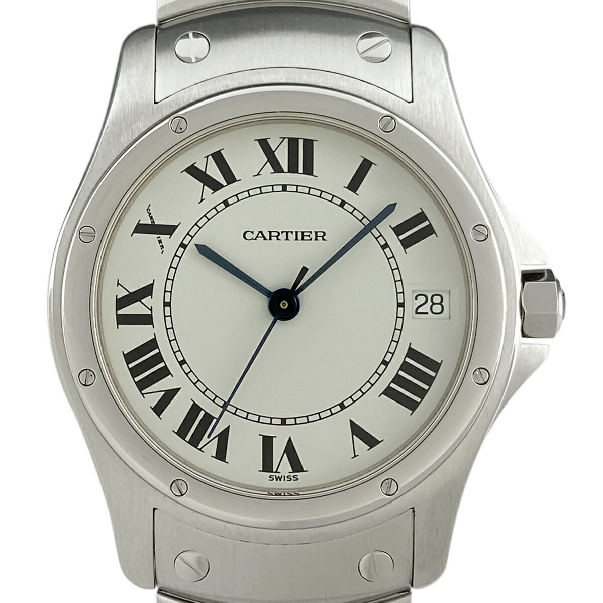 【ラッピング可】 カルティエ CARTIER サントス クーガー LM W20026K1 腕時計 SS 自動巻き ホワイト メンズ 【中古】