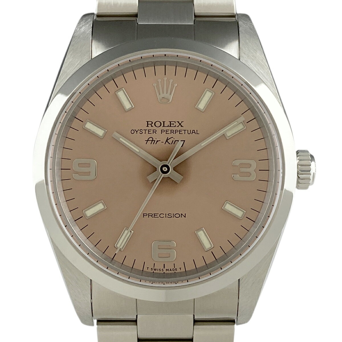 【ラッピング可】 ロレックス ROLEX エアキング 14000 腕時計 SS 自動巻き ピンク ボーイズ 【中古】