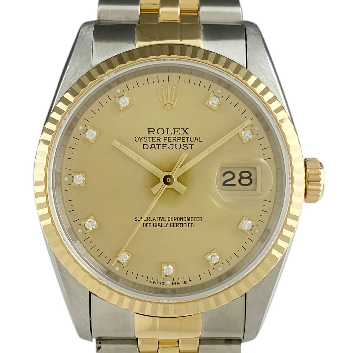 【ラッピング可】 ロレックス ROLEX デイトジャスト 10Pダイヤ 16233G 腕時計 SS YG ダイヤモンド 自動巻き シャンパンゴールド メンズ 【中古】