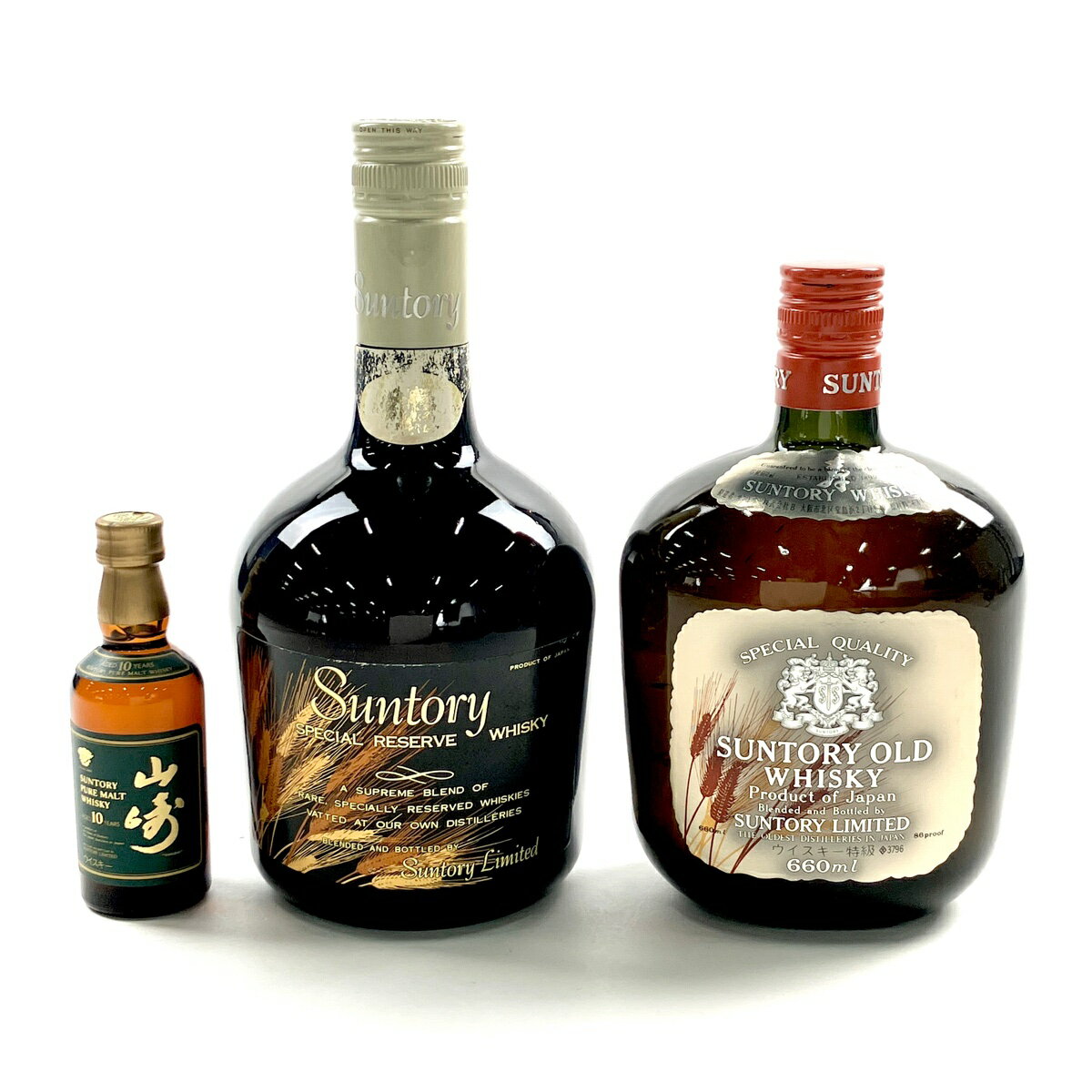 【東京都内限定発送】 3本 サントリー SUNTORY 山崎 10年 ピュアモルト グリーンラベル ミニボトル スペシャルリザーブ オールドシルバーラベル ウイスキー セット 【中古】