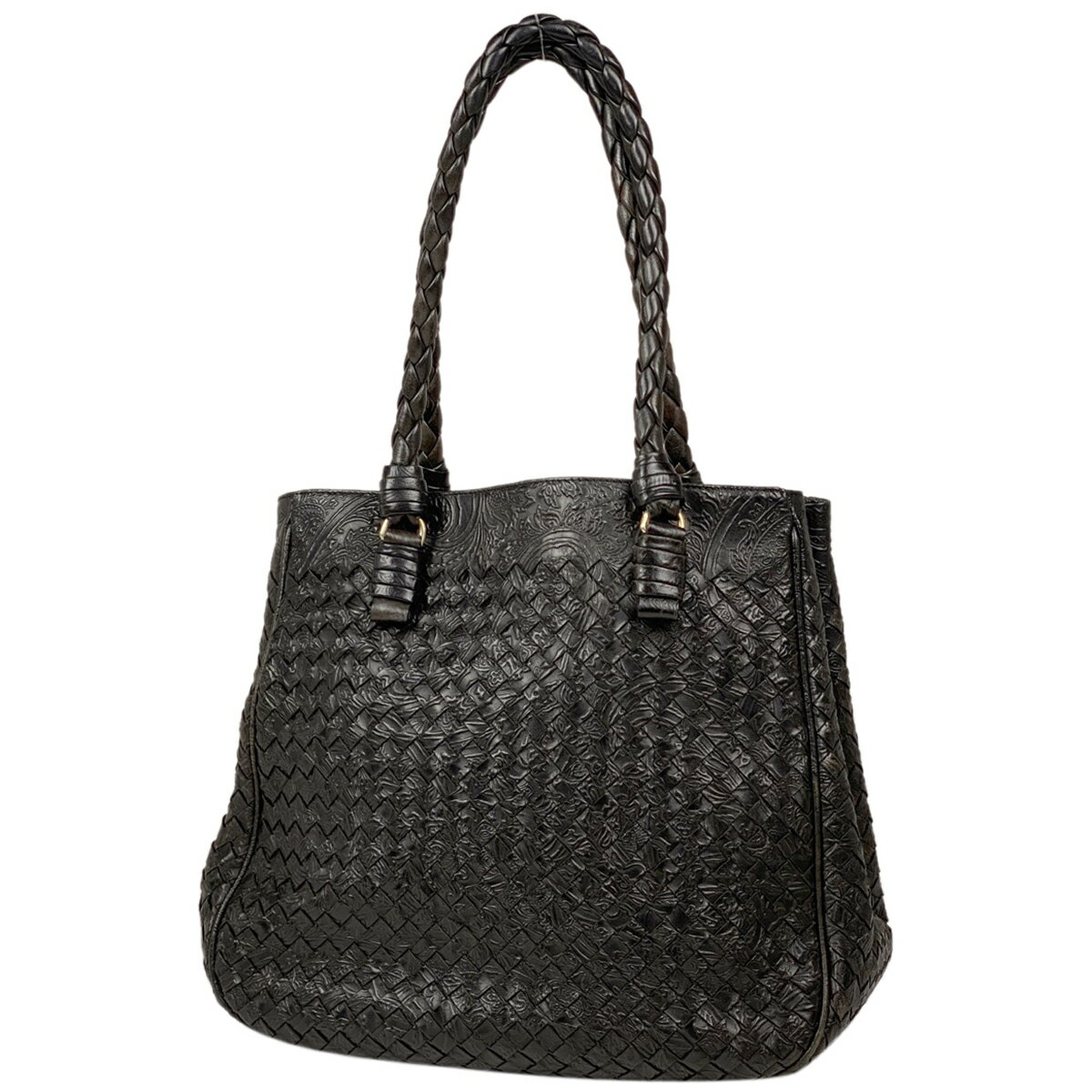 ボッテガヴェネタ BOTTEGAVENETA イントレチャート トートバッグ ショルダーバッグ レザー ダークブラウン レディース 【中古】