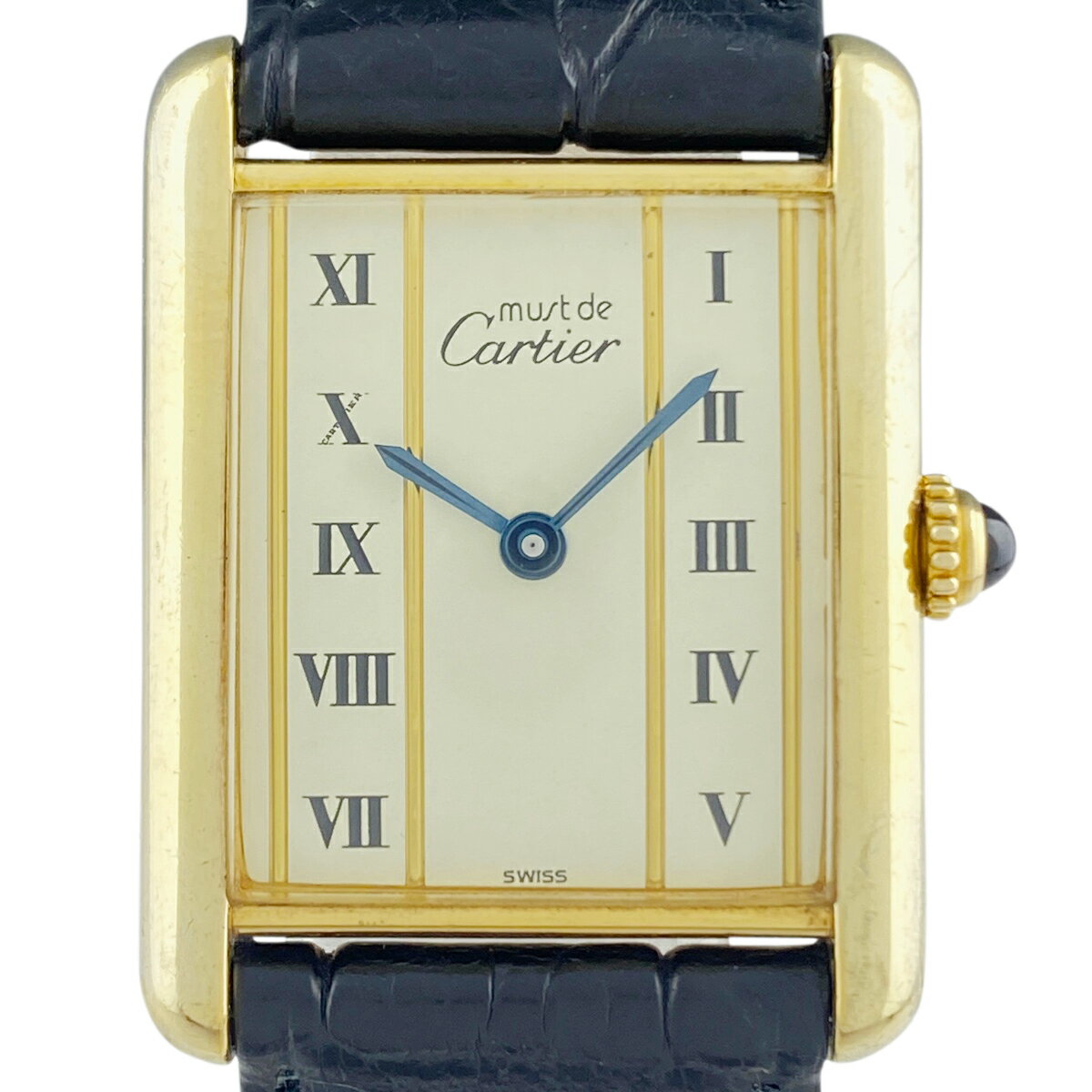 【ラッピング可】 カルティエ CARTIER マストタンク ヴェルメイユ 590005 腕時計 シルバー925 GP レザー クォーツ レディース 【中古】