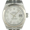 【ラッピング可】【在庫一掃】【OH済】 ロレックス ROLEX デイトジャスト 10Pダイヤ シェル 179174NG 腕時計 SS WG ダイヤモンド 自動巻き ホワイト レディース 【中古】(2)