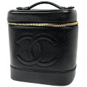 シャネル CHANEL ココマーク バニティバッグ コスメ メイク 小物入れ 化粧ポーチ キャビアスキン ブラック A01998 レディース 【中古】