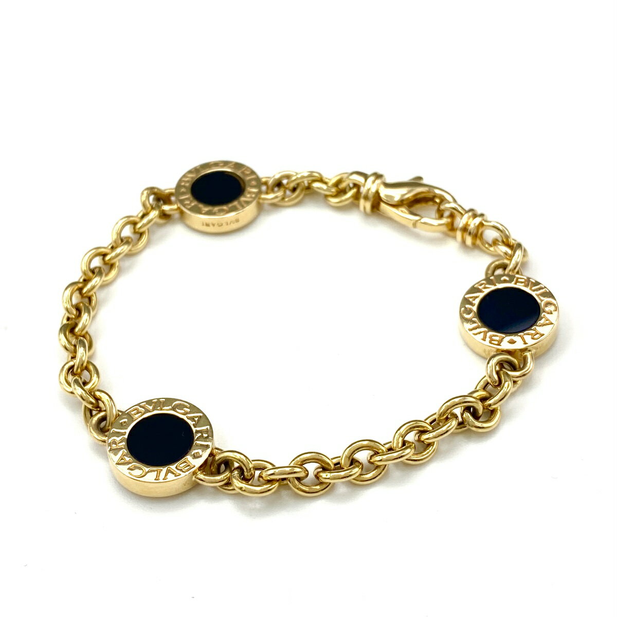 【ラッピング可】ブルガリ BVLGARI ブルガリブルガリ ブレスレット YG イエローゴールド 腕輪 オニキス 3P ブレスレット 750 オニキス レディース 【中古】のサムネイル