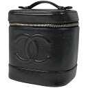 シャネル CHANEL ココマーク バニティバッグ コスメ メイク 小物入れ 化粧ポーチ キャビアスキン ブラック A01998 レディース 【中古】