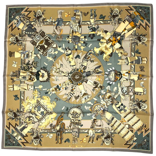 【ラッピング可】エルメス HERMES カレ 90 Kachinas カチナ 民族 スカーフ シルク グレージュ レディース 【中古】 【ラッピング可】エルメス HERMES カレ 90 Kachinas カチナ 民族 スカーフ シルク グレージュ レディース 【中古】