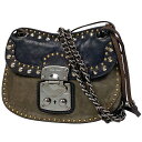 ミュウ ミュウ Miu Miu ロゴ チェーン ショルダーバッグ スタッズ ショルダーバッグ レザー ブラウン ブラック レディース 【中古】