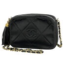 シャネル CHANEL ココマーク チェーン ショルダーバッグ フリンジ タッセル CC ショルダーバッグ ファブリック ブラック レディース 【中古】