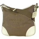 【最終値引き】 プラダ PRADA ロゴ ジャガード ショルダーバッグ 斜め掛け ショルダーバッグ キャンバス ベージュ ホワイト レディース 【中古】 msp29(4)