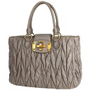 ミュウ ミュウ Miu Miu ロゴ ハンドバッグ ギャザー トートバッグ ハンドバッグ レザー グレージュ レディース 【中古】