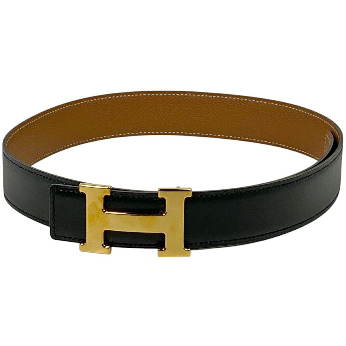【ラッピング可】エルメス HERMES コンスタンス リバーシブル Hベルト □C刻印 ボックスカーフ クシュベル ブラック ブラウン レディース 【中古】