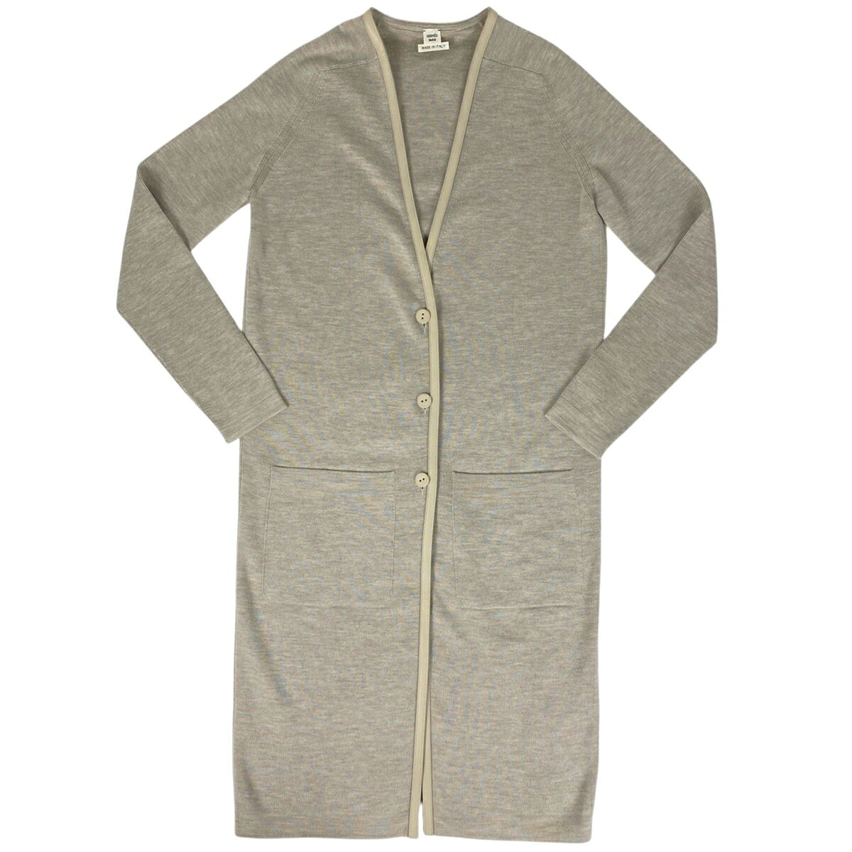 エルメス HERMES ニット 長袖 カーディガン ロング丈 トップス カーディガン グレー レディース 【中古】