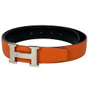 エルメス HERMES コンスタンス リバーシブル Hベルト Hストリエ W刻印 ベルト トリヨンクレマンス ボックスカーフ オレンジ ブラック レディース 【...