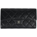 【最終値引き】 シャネル CHANEL ココマーク 三つ折り 長財布 マトラッセ 長財布 キャビアスキン ブラック A31506 レディース 【中古】 msp29