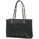 シャネル CHANEL ココマーク チェーン トートバッグ ショルダーバッグ マトラッセ GST トートバッグ キャビアスキン ブラック A50995 レディース 【中古】
