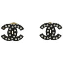 【最終値引き】 シャネル CHANEL ココマーク ラインストーン イヤリング プラスチック GP ブラック ゴールド レディース 【中古】 msp39