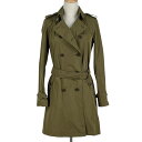 バーバリー BURBERRY ロゴボタン トレンチコート スプリングコート カーキ コート トレンチコート ポリエステル グリーンベージュ レディース 【中古】(4)