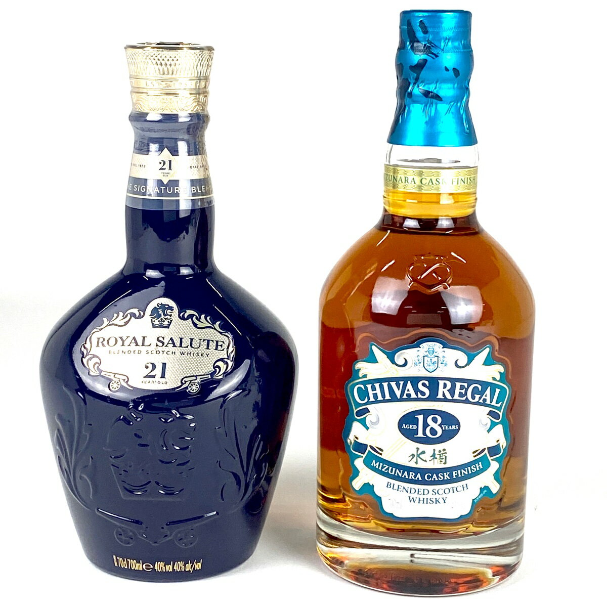 2本 シーバスブラザーズ CHIVAS BROTHERS シーバスリーガル 18年 ミズナラ ロイヤルサルート 21年 シグネチャーブレンド 青陶器 700ml ウイスキー セット 【中古】