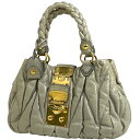 ミュウ ミュウ Miu Miu マテラッセ ハンドバッグ 2WAY ショルダーバッグ 編み込み ギャザー ハンドバッグ レザー グレー レディース 【中古】