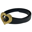 サンローラン SAINT LAURENT ロゴ ベルト ハート バックル ベルト レザー ブラック レディース 【中古】