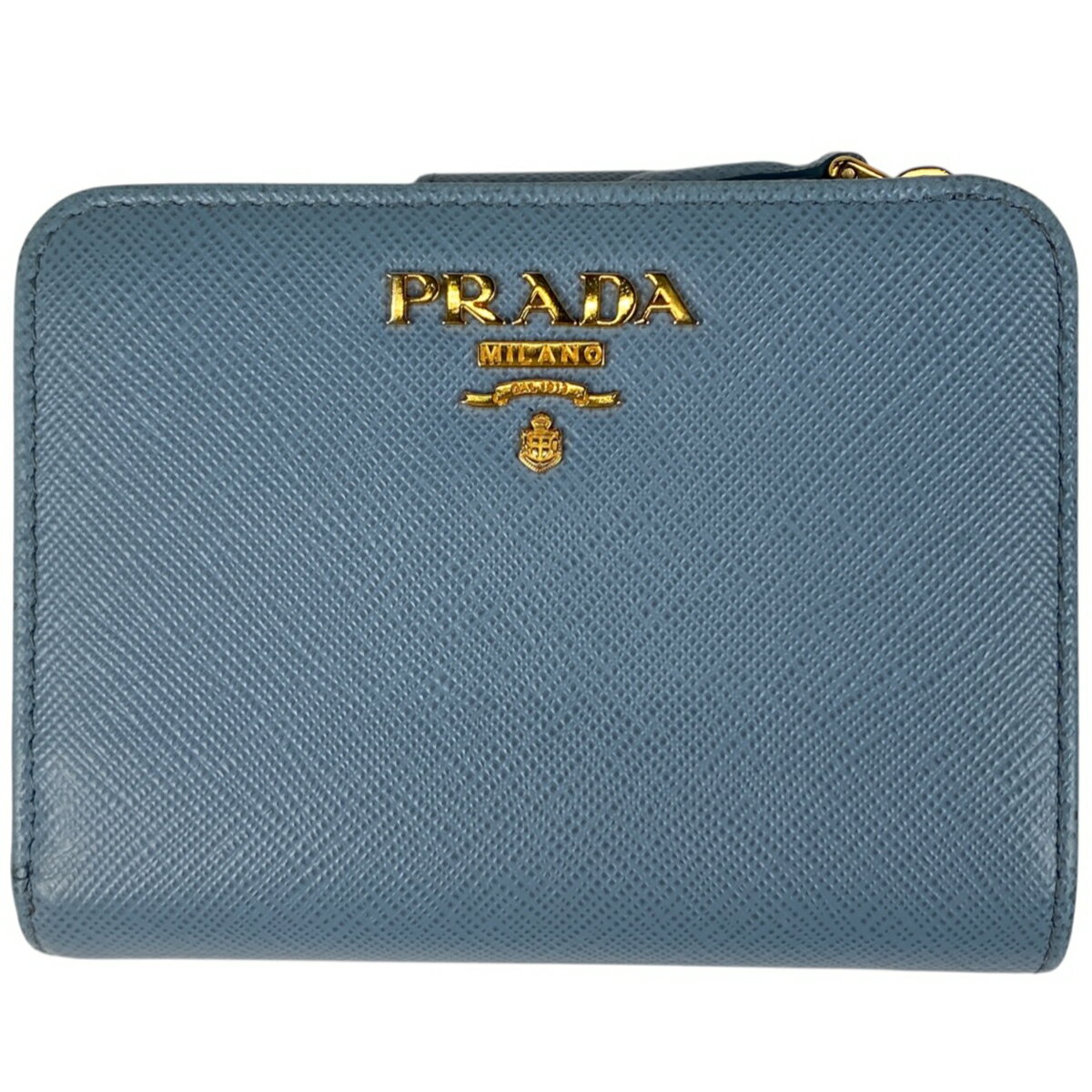 美品✨プラダ♡マルチカラー二つ折り財布 ゴールド金具 サフィアーノ水色ブルー ✨極美品✨】 プラダ サフィアーノ 二つ折り財布 ライトブルー