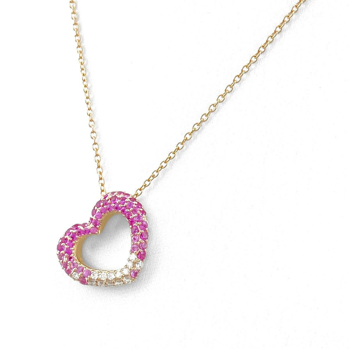 ポンテヴェキオ Ponte Vecchio ハートモチーフ デザインネックレス PG ピンクゴールド ペンダント メレダイヤ ダイヤモンド ネックレス K18 PG ピンクサファイア レディース 【中古】のサムネイル