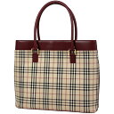 バーバリー BURBERRY チェック柄 ハンドバッグ トートバッグ ノバチェック ハンドバッグ キャンバス ベージュ ボルドー レディース 【中古】