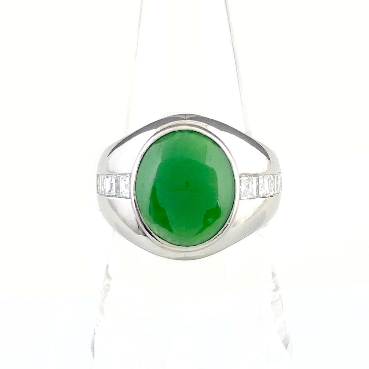 【在庫一掃】 翡翠 デザインリング プラチナ 指輪 メレダイヤ リング 19.5号 Pt900 ヒスイ ダイヤモンド メンズ 【中古】(4)