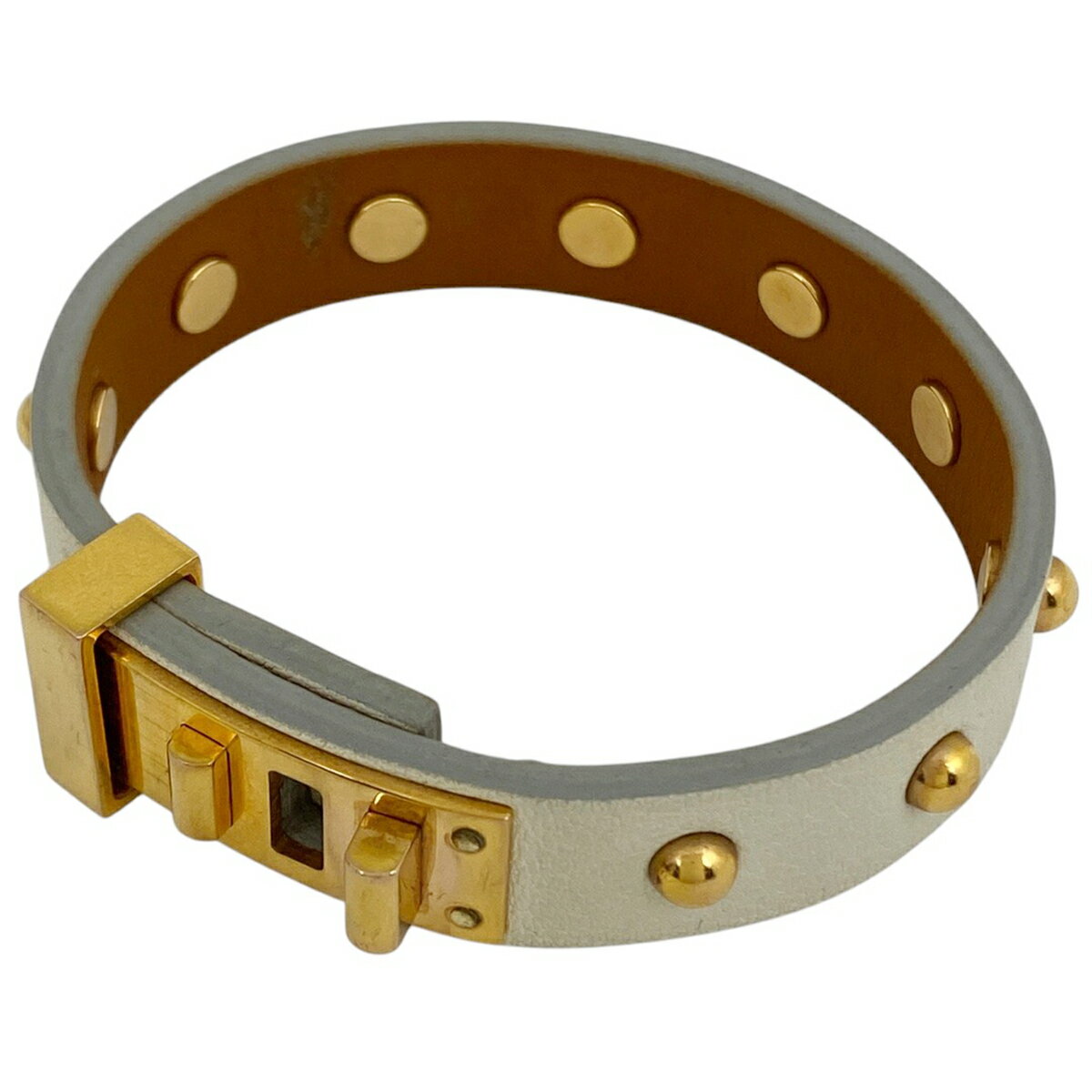 エルメス HERMES アスドゥクール ブレスレット バングル 腕輪 ブレスレット GP レザー ゴールド ホワイト レディース 【中古】 msp59