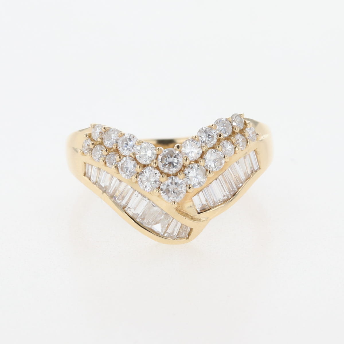 メレダイヤ デザインリング YG イエローゴールド 指輪 リング 14号 K18 ダイヤモンド レディース 【中古】 msp29