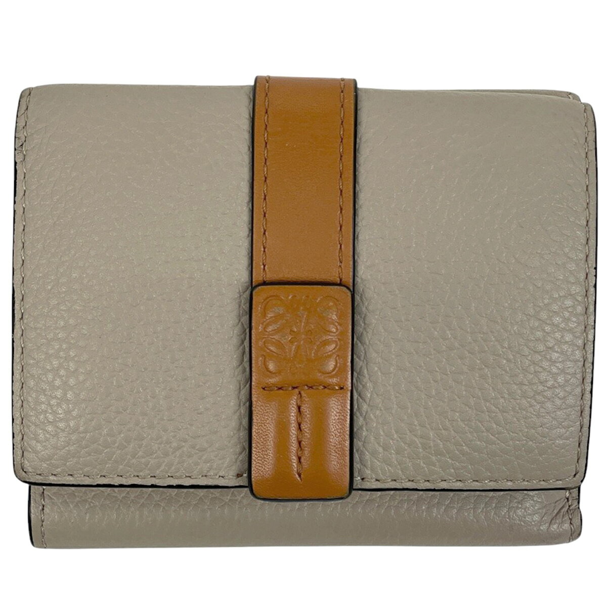 ロエベ LOEWE アナグラム 三つ折り財布 Wホック 三つ折り財布 レザー ベージュ レディース 【中古】