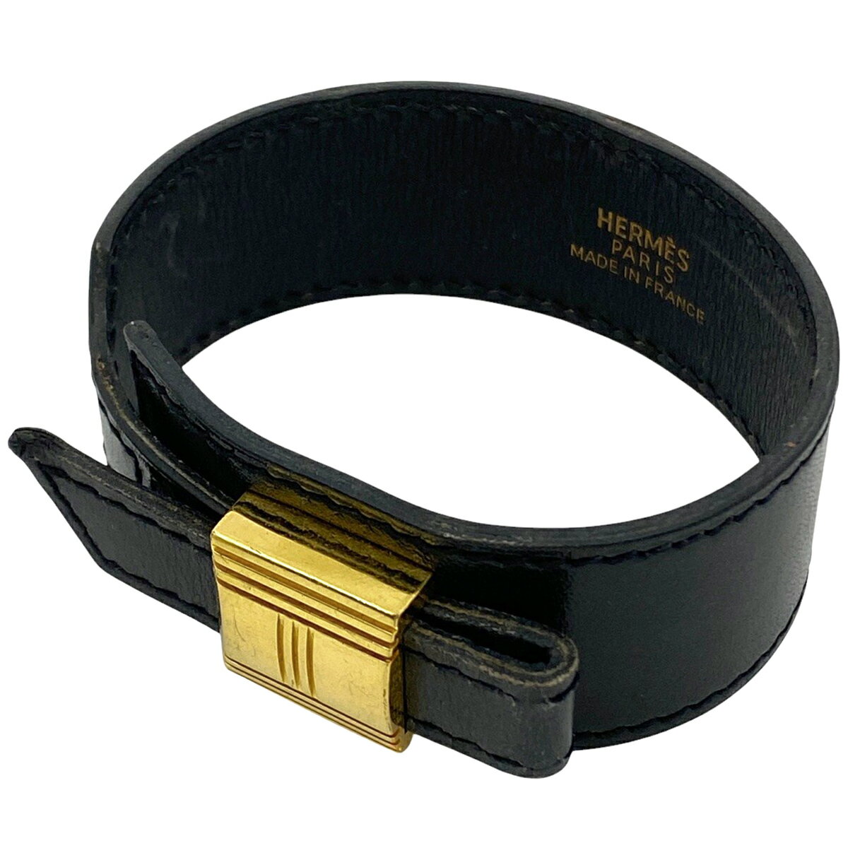 エルメス HERMES アルテミス ブレスレット バングル 腕輪 ブレスレット レザー GP ブラック ゴールド レディース 【中古】 msp29
