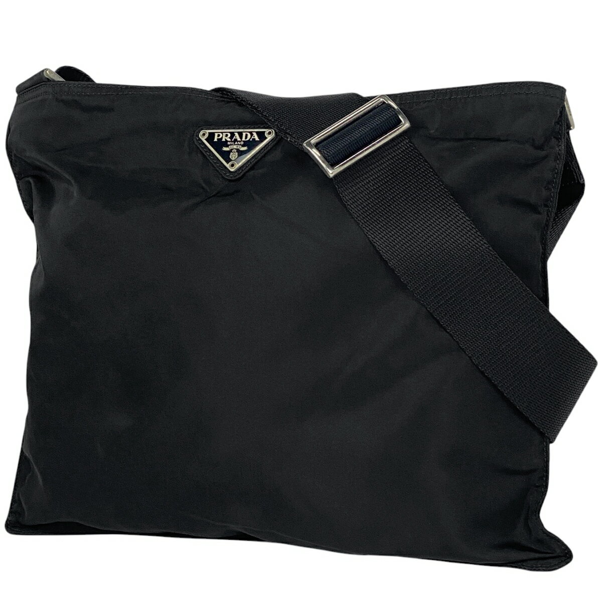 プラダ PRADA ロゴプレート ショルダーバッグ 肩掛け 斜め掛け ショルダーバッグ テスートナイロン ネロ(ブラック) レディース 【中古】