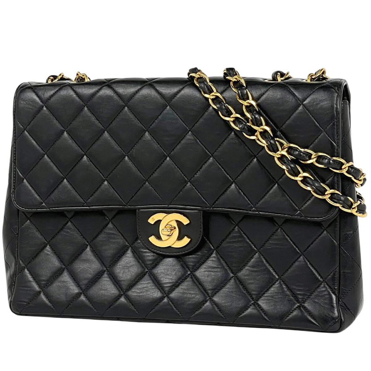 シャネル CHANEL デカ マトラッセ シングルフラップ チェーン ショルダーバッグ ココマーク Wチェーン ショルダーバッグ レザー ブラック レディース 【中古】 msp29