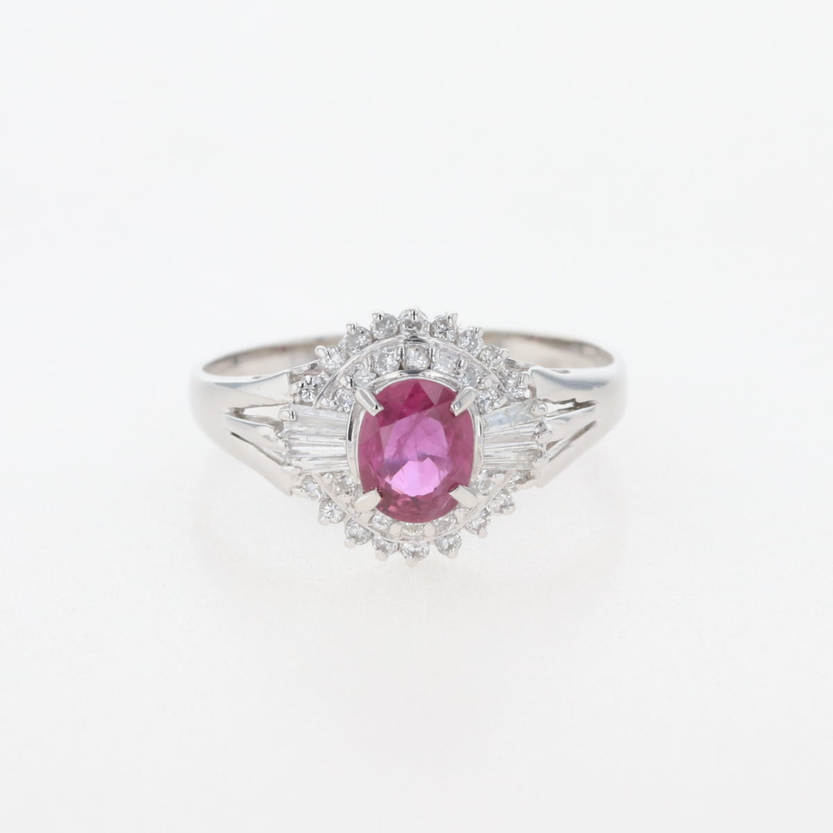 ルビー デザインリング プラチナ 指輪 メレダイヤ リング 12.5号 Pt900 ルビー ダイヤモンド レディース 【中古】 msp29