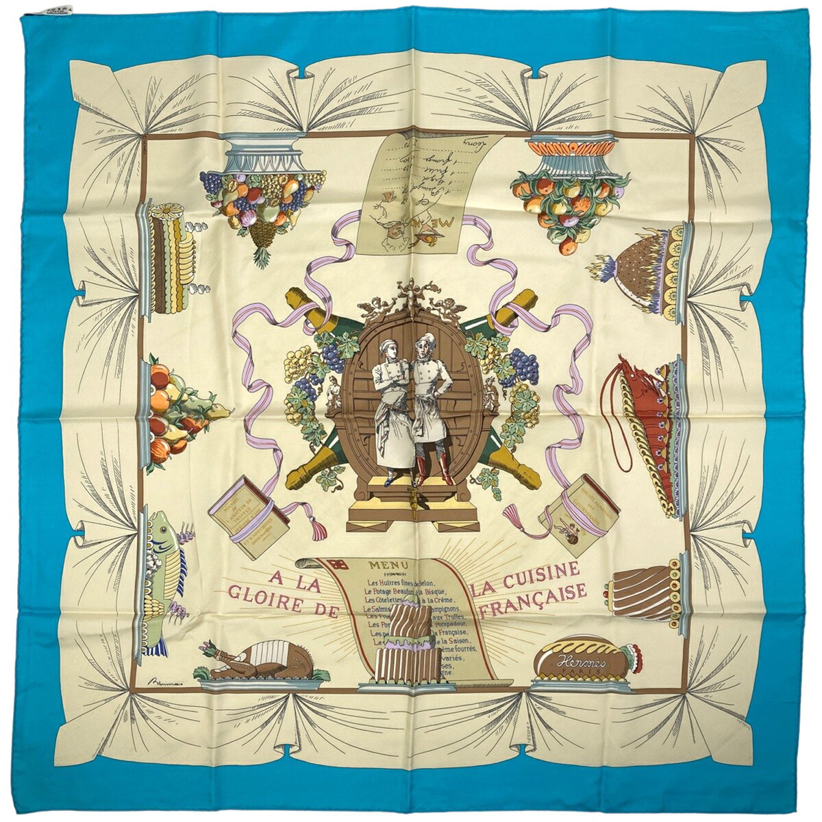エルメス HERMES カレ 90 A LA GLOIRE DE LA CUISINE FRANCAISE フランス料理を讃えて スカーフ シルク..