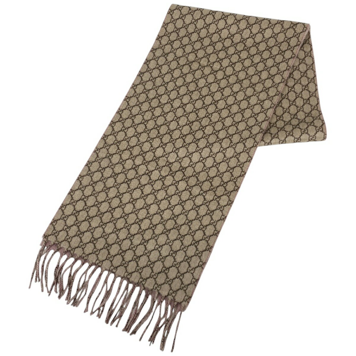 グッチ GUCCI GG柄 マフラー フランジ マフラー カシミヤ ベージュ ピンク レディース 【中古】