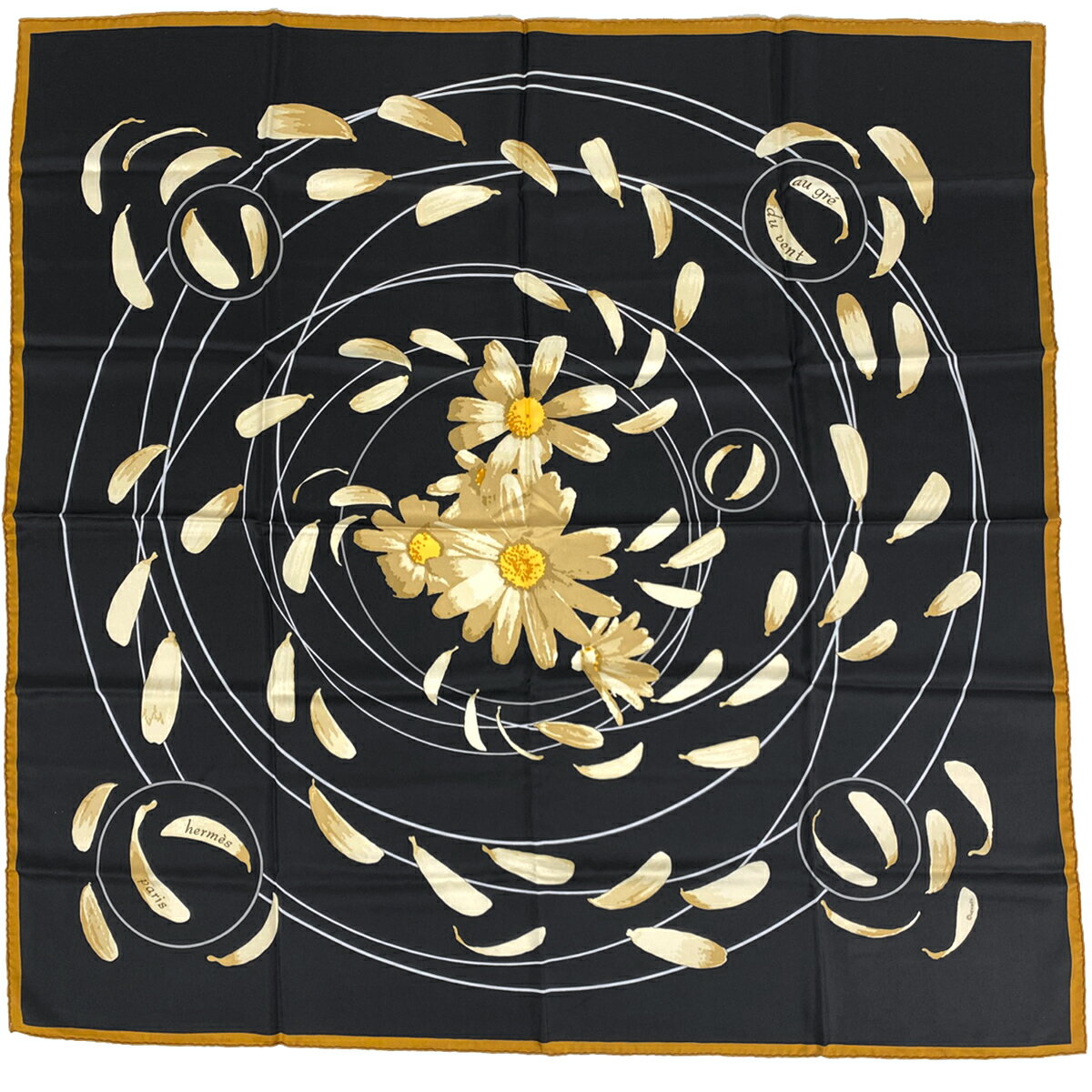 エルメス HERMES カレ90 AU GRE DU VENT 風にまかせて スカーフ シルク ブラック マルチカラー レディ..
